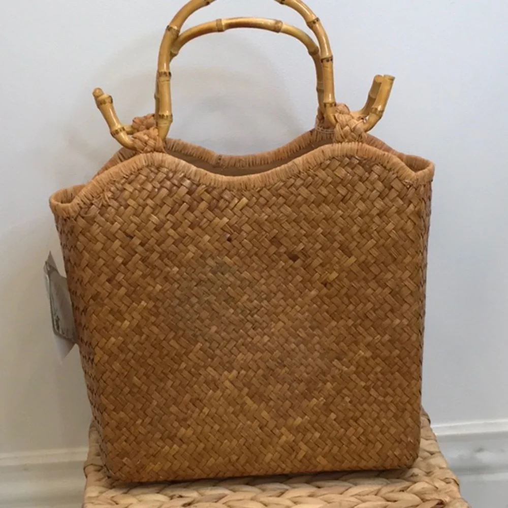 Cappelli Straw handbag nwt, summer beach bag, seashells, bamboo handles - Picture 4 of 13